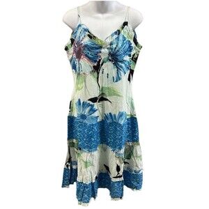 Chaudry Dress Womens Small Runs Big Blue Floral Sequin Tiered Sleeveless Midi